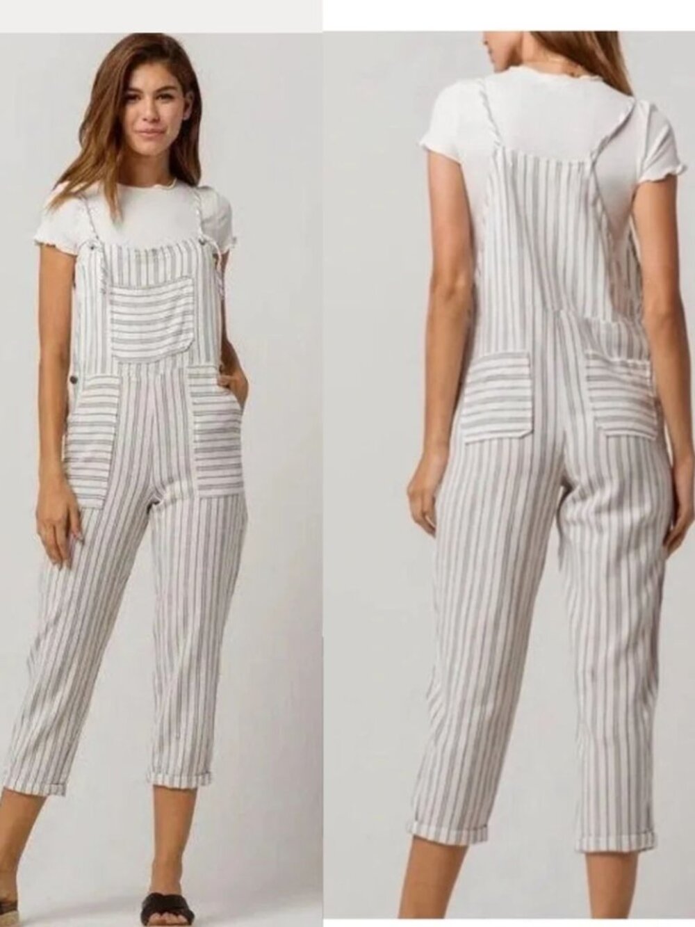 Patrons of Peace - Stripe Crop Jumpsuit | White & Black Stripe | Size Medium